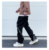 high street black white straight zipper becomes slightly flared denim jeans harajuku casual hip hop cashew flower jeans for men unique jeans style 4422