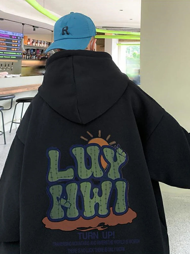 New Letter Graphic Print Hooded Sweatshirts For Men Elegant Vintage Co