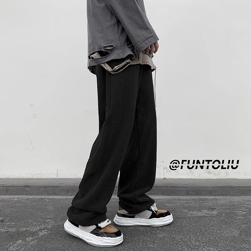 spring brown black corduroy pants men fashion retro casual pants men streetwear loose hip hop straight pants mens trousers m 2xl relaxed fit trousers