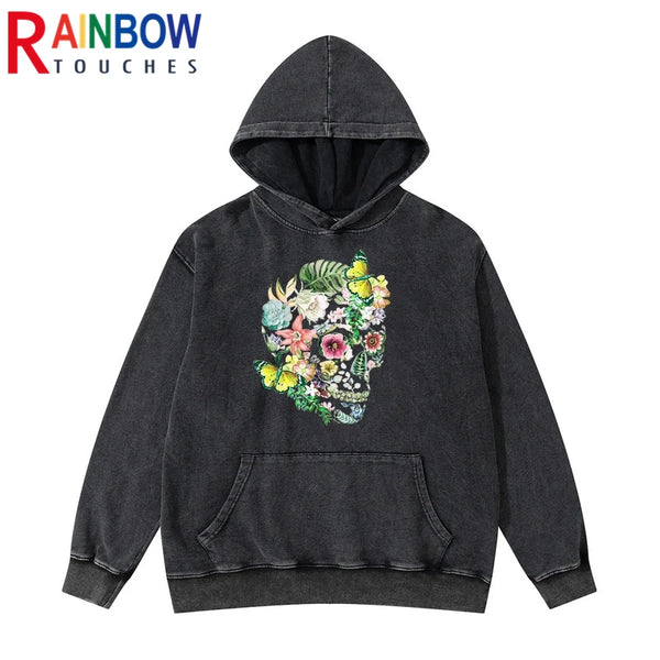 cyberpunk tribal flames featuring rainbowtouches washed hoodie 2022 men fashion autumn hip hop fashion high street skull graphic print unisex essential hoodie