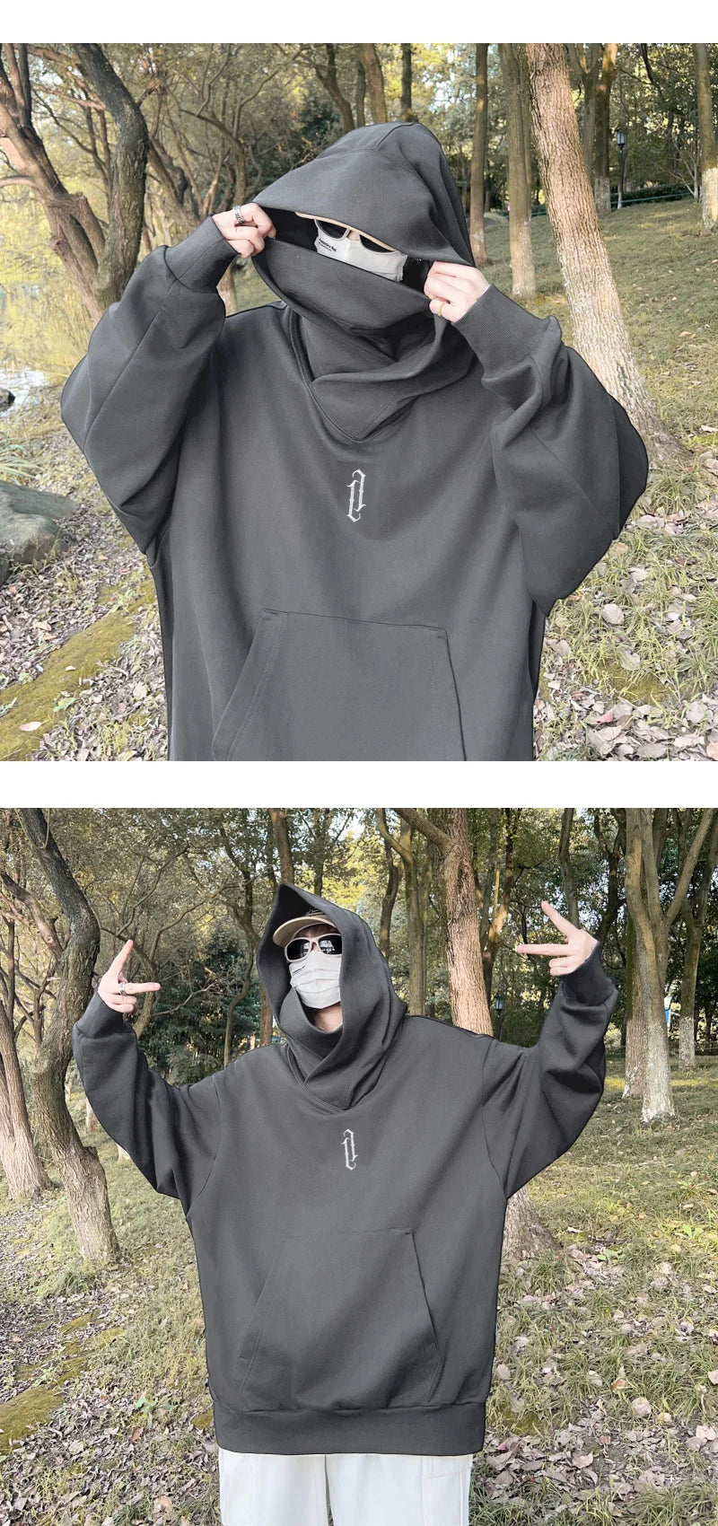 Winter Mens Embroidery Turtleneck Hoodies Japanese Ninja Hoodies Hip H