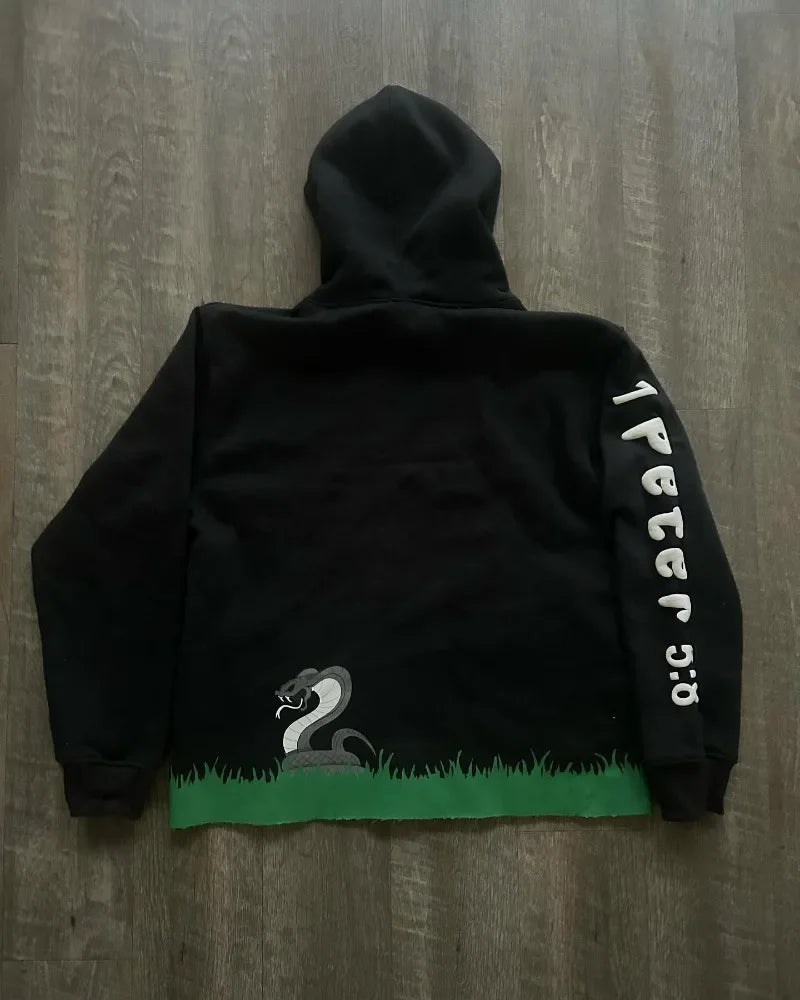 American Retro Fashion Letter Pattern Oversize Hoodie Mens Gothic Casu