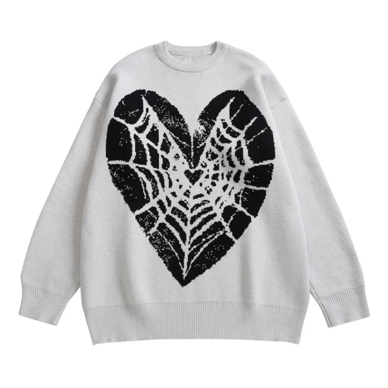 hip hop knitted sweater men winter o neck anime spider web pattern pullover streetwear casual loose sweater warm jumper knitwear - graphic printed hoodie for men and women, high quality cotton hoodie, 2025 streetwear drop