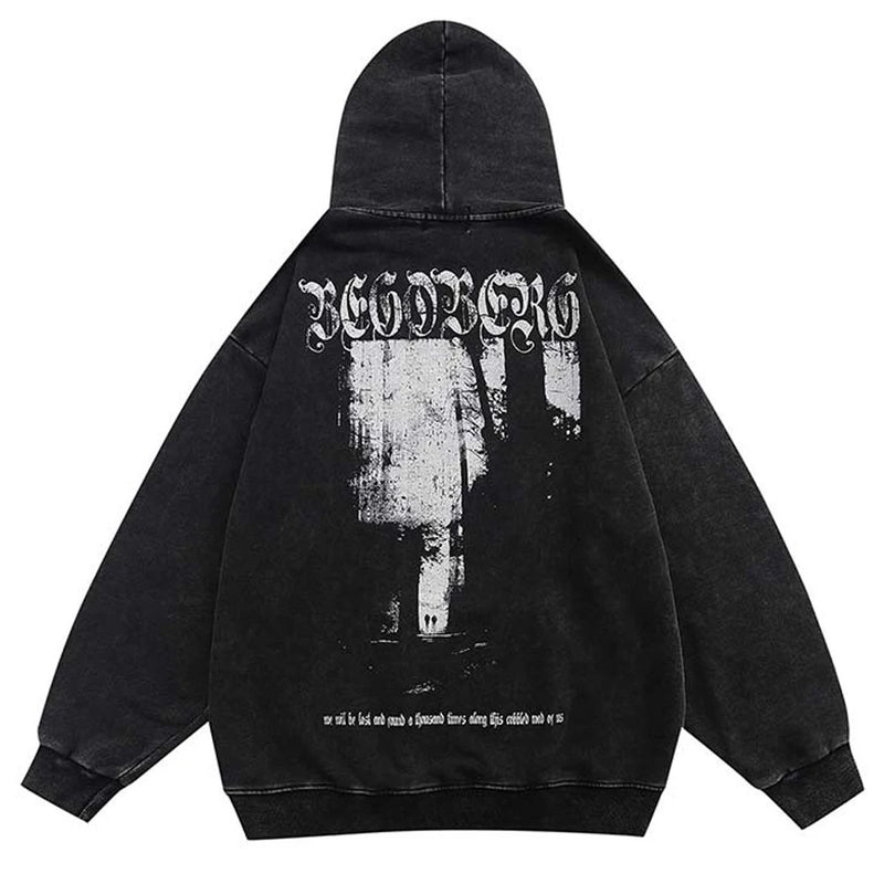 Winter Washed Cotton Hoodies Gothic Letter Print Hooded Vintage Landsc