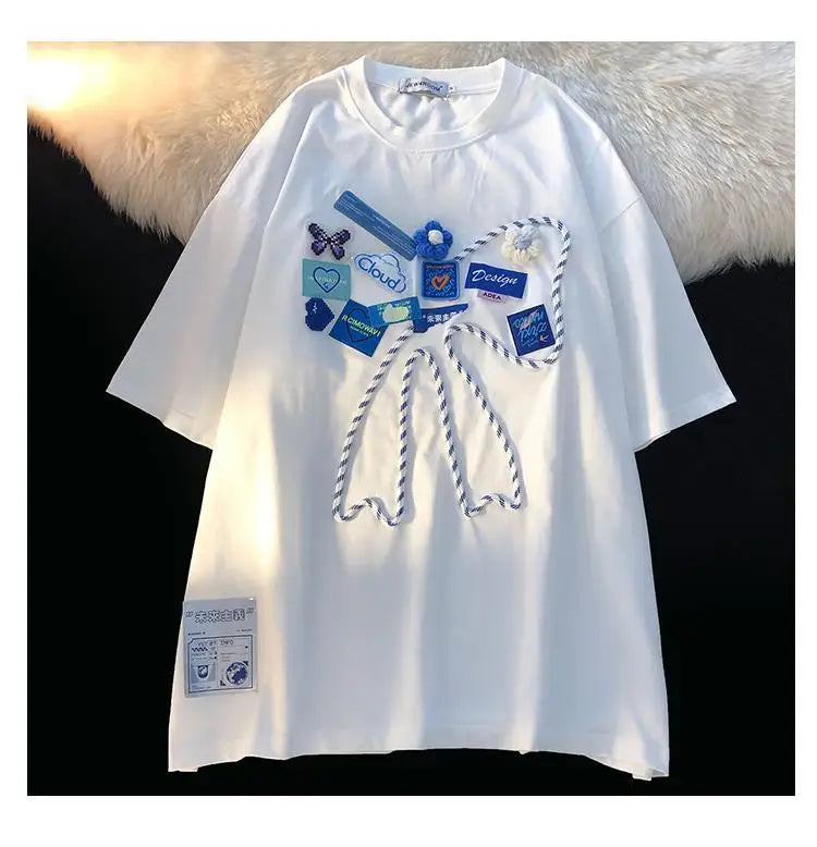 Harajuku Vintage t-shirt – Super Chic Appliques Butterfly Bow Creative T Shirts Sweet G
