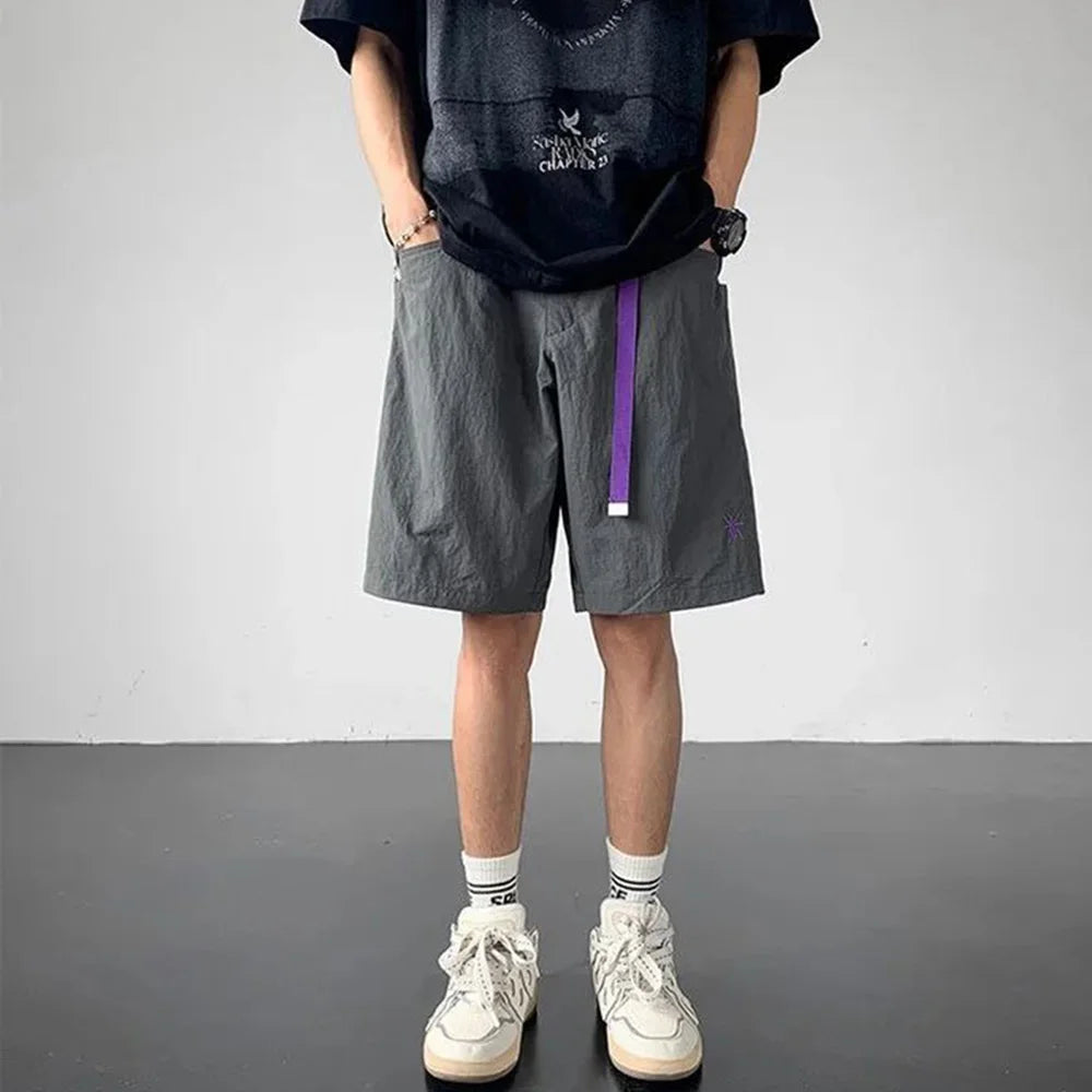 summer functional overalls mens unisex y2k street fashion embroidery casual pants sweatpants shorts knee length cargo shorts unique joggers style 61