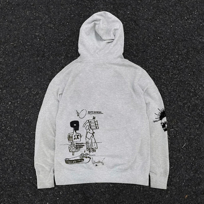 Y2K Retro College Style Hoodie Male And Female Couple Outfit Line Draw