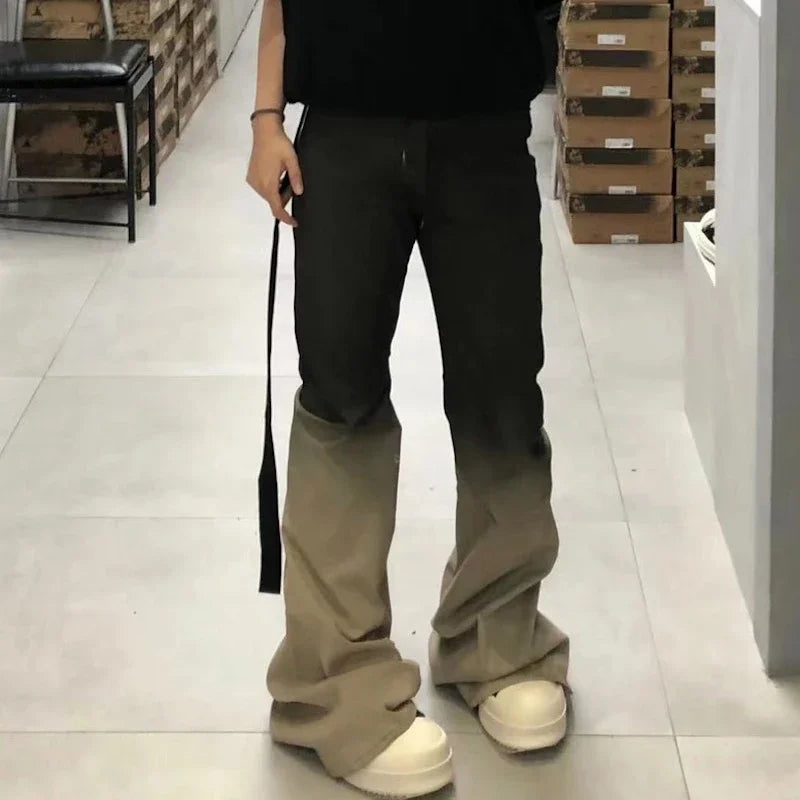 streetwear ro style gradient color baggy stacked baggy flare jeans for men and women straight washed casual denim trousers urban skinny jeans