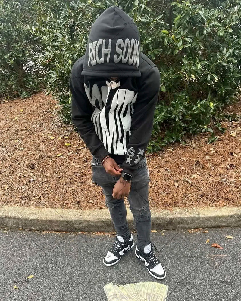 2023 New Fashion Streetwear Letters Oversized Print Pullover Hoodie Me