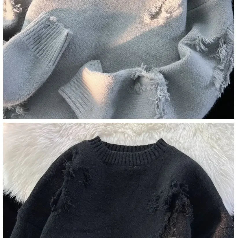grunge oversized knit streetwear piece for layered look and winter street fits, ideal for men’s fashion and seasonal streetwe