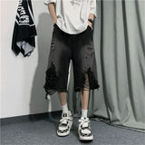 New Style Ripped Denim Shorts Men's Clothing 2024 Summer Five-point Korean Casual Youth Straight Trousers Boutique Clothing