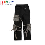 rainbowtouches fashion classic brand mens cargo pants casual color contrast trousers loose straight high street style overalls military streetwear pants