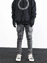 side pocket denim retro jeans mens biker zipper jean trousers hip hop fashion high street slim fit pants joggers y2k men s jeans sporty tapered joggers