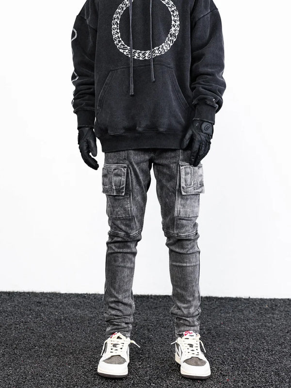 side pocket denim retro jeans mens biker zipper jean trousers hip hop fashion high street slim fit pants joggers y2k men s jeans sporty tapered joggers