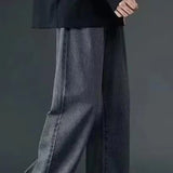 korean mens casual long jeans loose retro straight baggy pants denim wide leg pants light blue grey black retro washed jeans unique jeans style 1261