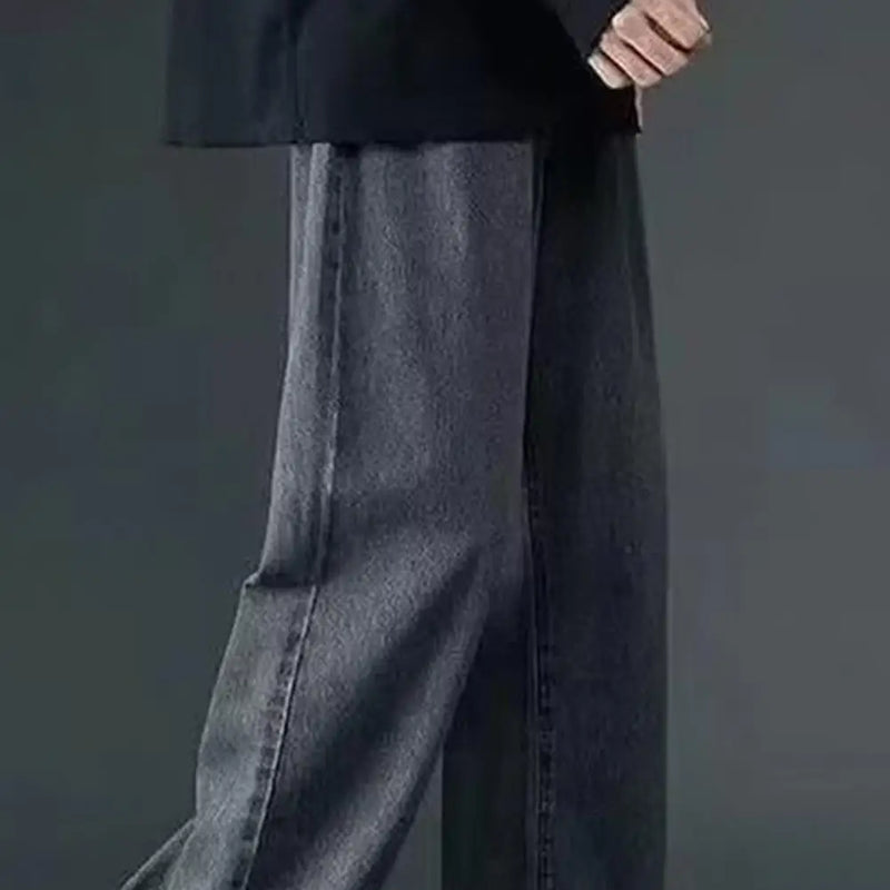 korean mens casual long jeans loose retro straight baggy pants denim wide leg pants light blue grey black retro washed jeans unique jeans style 1261