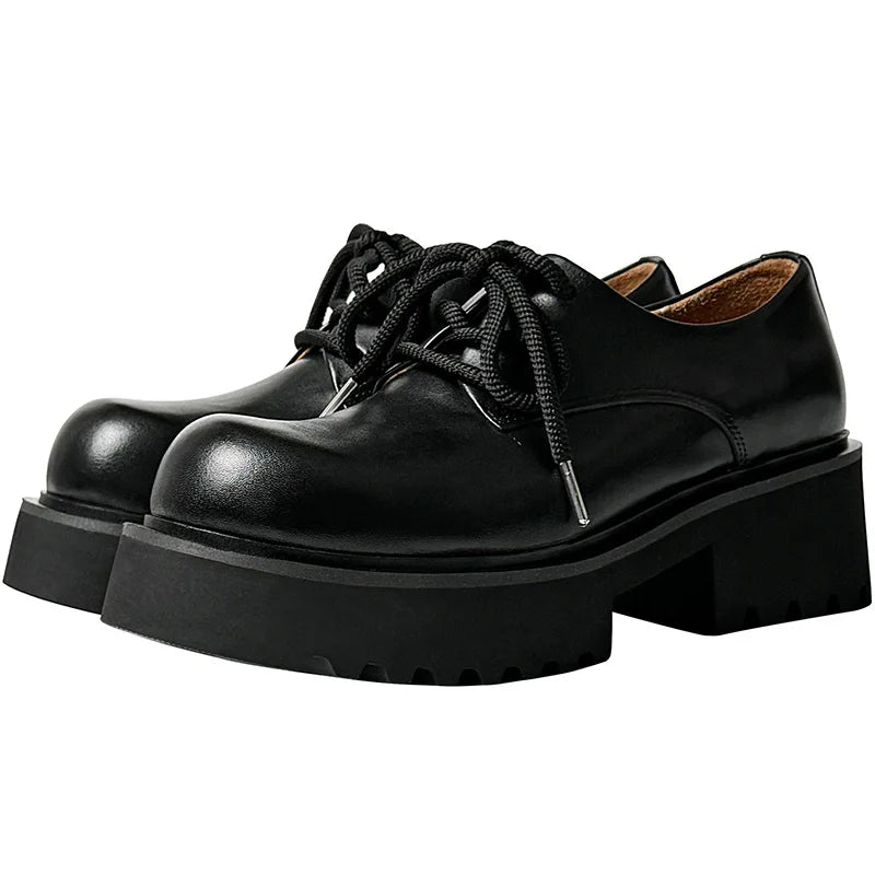 Men High Quality Genuine Leather Streetwear Fashion Casual Hip Hop Derby Shoes Cow Leather Rubber Foam Sole High Heels Shoes