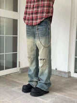 mens vintage ripped jeans distressed hole blue flared jeans trousers luxury designer male denim pants unique jeans style 1627
