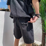 Mens Y2k Two-Piece Set 2024 Summer New Casual Loose High-Quality Zipper Fashion Hooded Work Top Solid Color Trendy Shorts Set