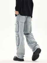 2024 multi pocket jeans vintage mens harajuku cargo denim pants retro hip hop straight loose jean pants unique cargo style 894