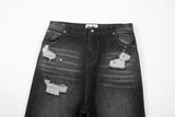 retro black blue straight oversized washed torn jeans solid color ripped jeans baggy hip hop destroyed men wide leg jeans pant unique jeans style 4820