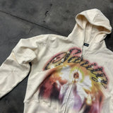 European And American Retro Zipper Hoodie Men Y2K Letter Graffiti Prin