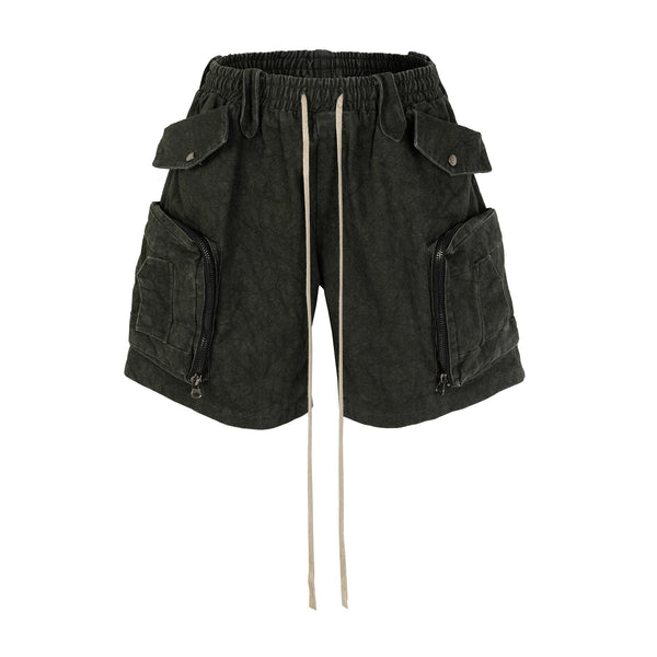 heavy industry tie dyed canvas washed shell shorts for men and women wide leg baggy cargo short oversize loose knee length pants multi-pocket cargos