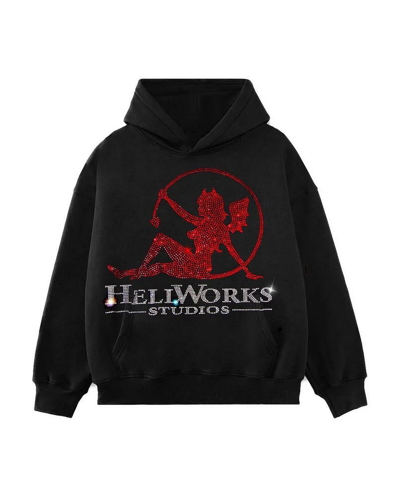 y2k vintage pullover hoodie long sleeve sweatshirt high street hip hop punk hot rhinestone glittery oversize clothes go school