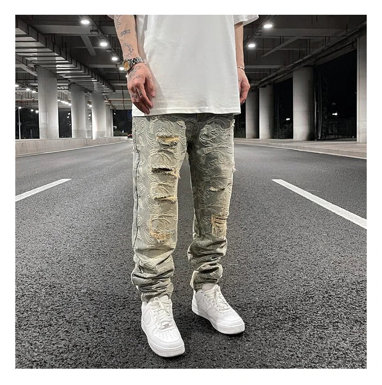 fashion paisy denim jeans mens destoryed holes zipper jeans pants hip hop streetwear new summer casual joggers loose jeans pants unique joggers style 2243