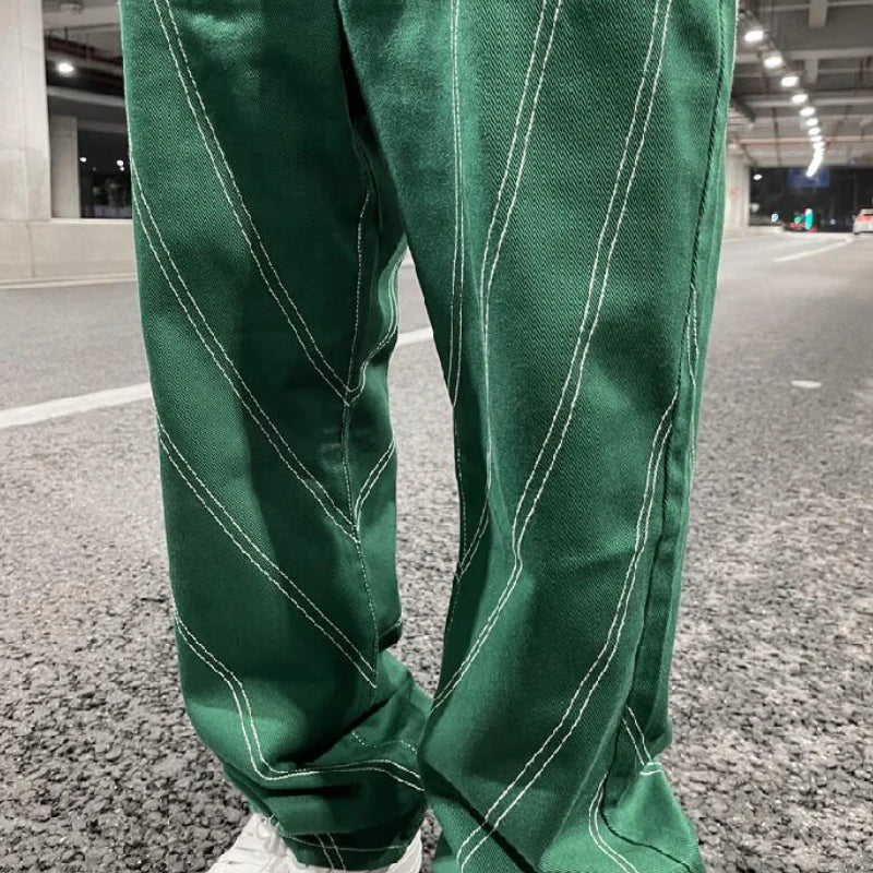 fashion design lines denim jeans mens zipper loose straight trousers hip hop new casual streetwear pants joggers baggy jeans streetwear sweatpants