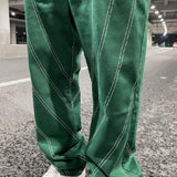 fashion design lines denim jeans mens zipper loose straight trousers hip hop new casual streetwear pants joggers baggy jeans unique joggers style 1451