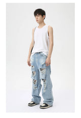 vintage ripped straight jeans blue baggy jeans trousers streetwear luxury loose casual distressed denim pants male y2k hombre unique jeans style 581