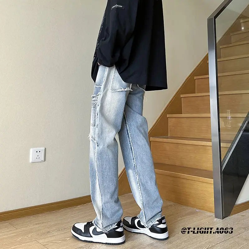 2023 summer new fashion jeans men loose all match casual pants straight leg pants boutique clothing simple style cargopantsmen military streetwear pants