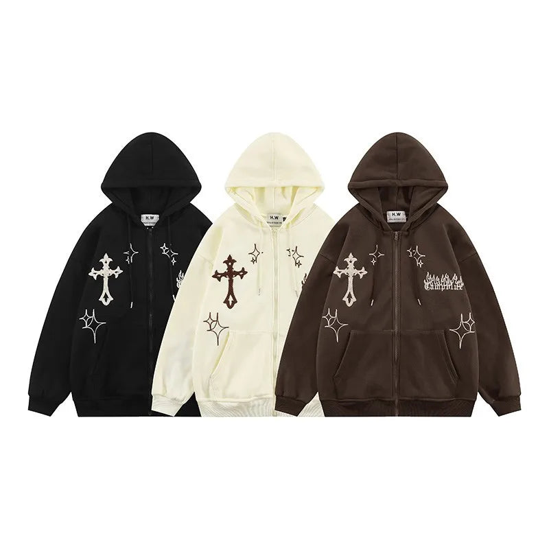 Gothic Embroidery Hoodies Women Retro Harajuku Hip Hop Jacket High Str