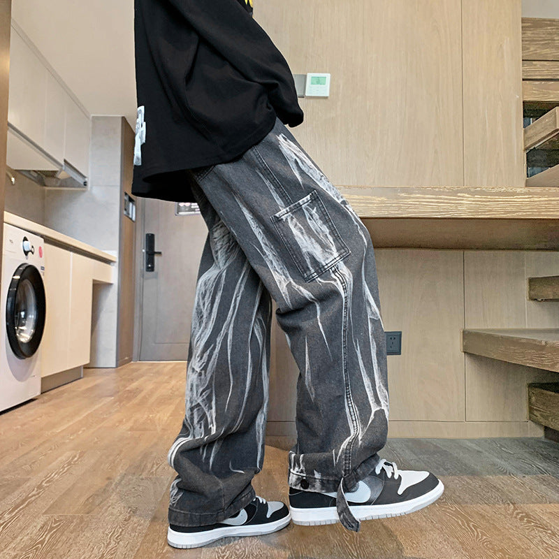 2023 autumn new fashion jeans men korean version loose straight trousers all match boutique clothing simple style unique jeans style 4018