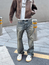 vintage men jeans blue baggy denim pants dirty washed retro loose straight jeans trousers unique jeans style 5994