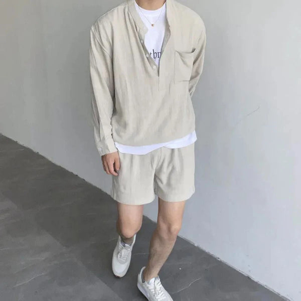 korean fashion summer clothes men 2 piece set solid hip hop v neck tops shorts streetwear short pants outfits casual outer sets techwear shorts