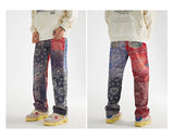 hip hop paisley printed denim jeans mens new casual zipper straight jeans streetwear high street loose pants baggy jeans joggers unique joggers style 2400