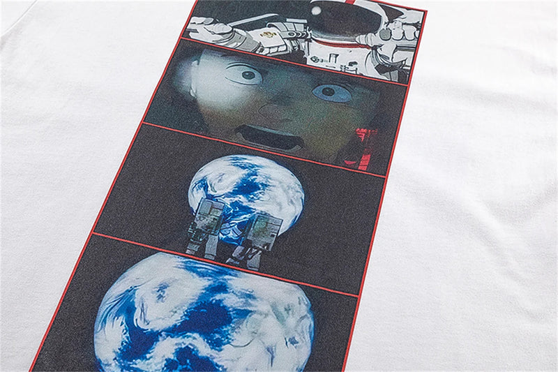 24ss Summer Retro Vintage Anime Print Spaceship High-Street Cotton Tops T-Shirt