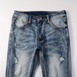 high street printed ripped holes denim jeans mens casual slim fit biker zipper trousers streetwear hip hop jean pants joggers unique joggers style 3460