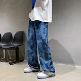 blue black plaid jeans men retro casual wide leg jeans mens streetwear loose hip hop straight denim trousers men vintage jeans urban skinny jeans