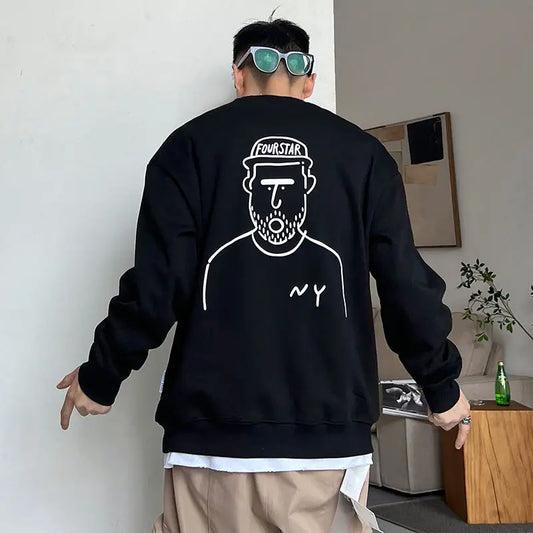 Spring and Autumn Korean Style New Style Men's Round Neck Sweatshirt American Ins Casual Loose Cartoon