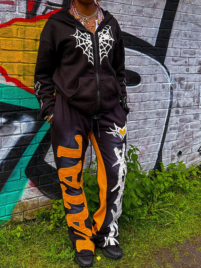 y2k sanitary pants casual pants elastic straight leg pants letter patchwork streetwear hip hop rap street dance matching pants unique default style 2202