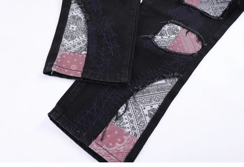 patchwork harajuku denim jeans mens zipper jeans hip hop fashion streetwear new casual straight joggers pants jeans for men unique joggers style 2476
