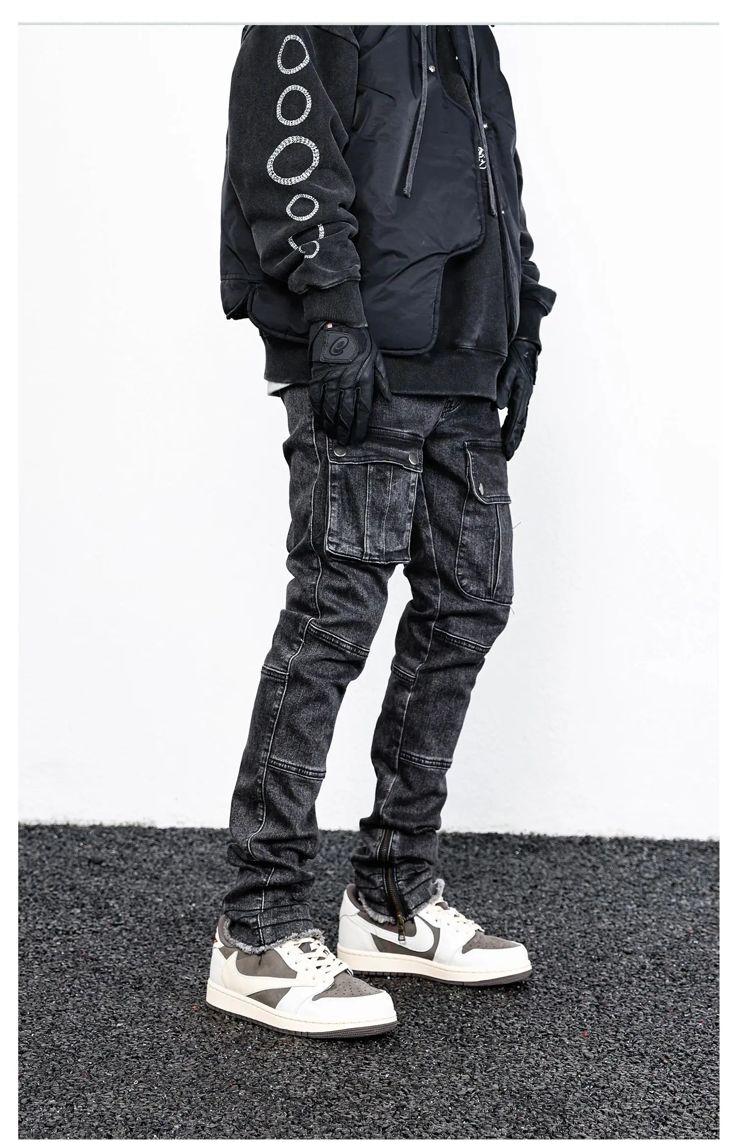 retro washed denim jeans mens bottom zipper jean trousers with pockets hip hop fashion high street slim fit pants joggers jeans unique joggers style 3102