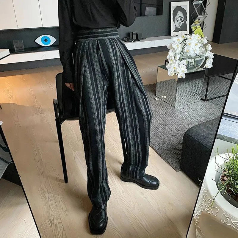 mens trousers plush stripes contrast color casual pants autumn streetwear fashion all match straight pants mens clothing 2024 unique default style 86