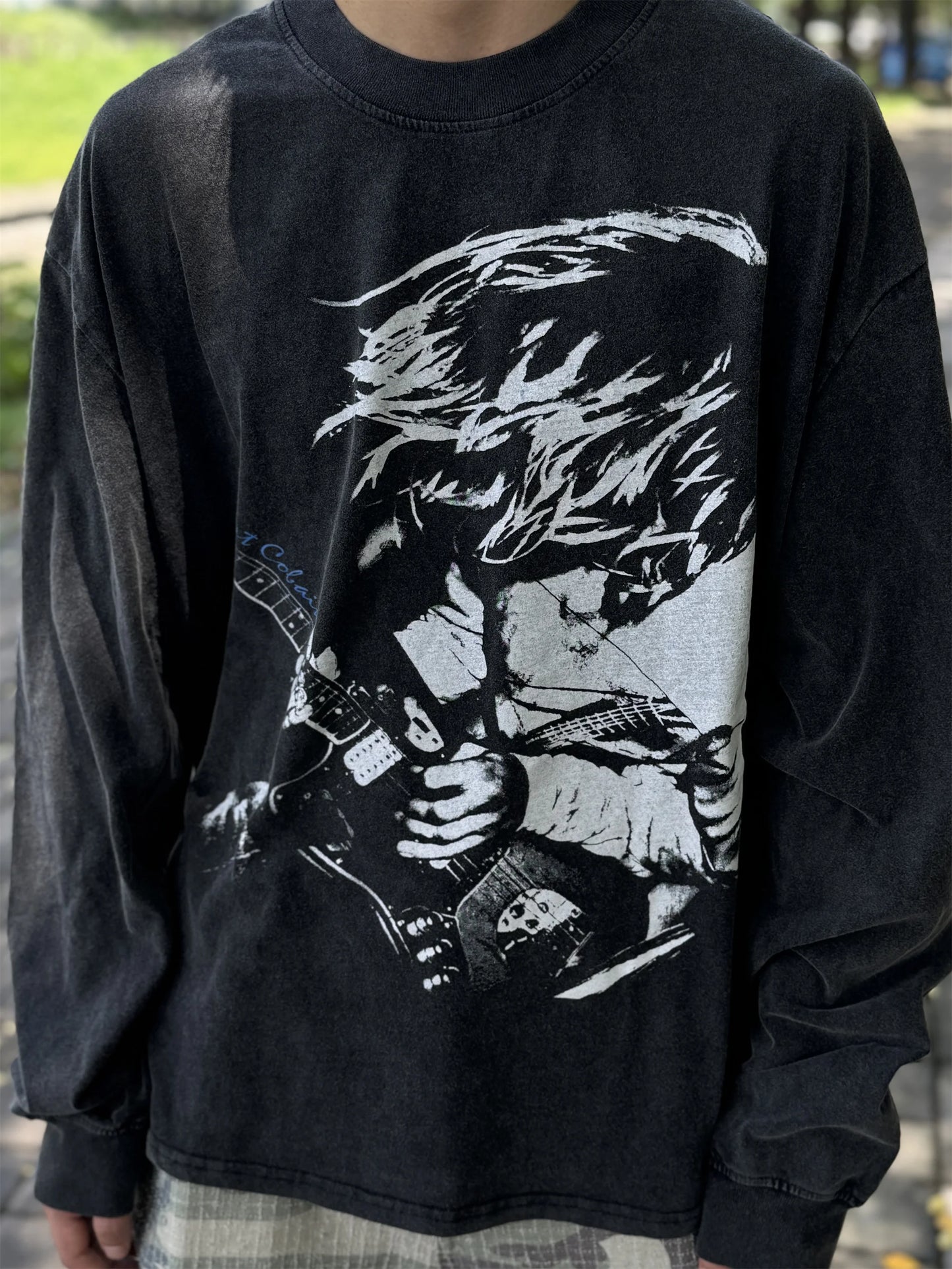 Y2k Vintage Solo Kurt Portrait Quality Printing Washed Old School Band Sweatshirt Longsleeve Tops Pullover For Men