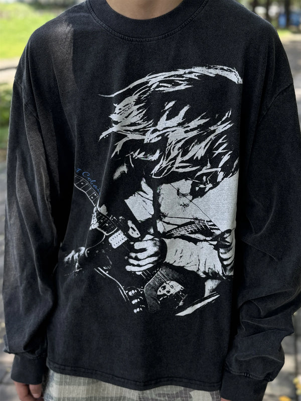 Y2k Vintage Solo Kurt Portrait Quality Printing Washed Old School Band Sweatshirt Longsleeve Tops Pullover For Men