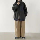 Autumn Japanese Retro Loose Casual Stand Up Collar Checked Jacket Mens