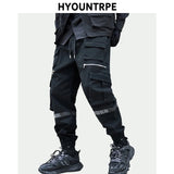 mens side pockets cargo pants elastic waist trousers streetwear hip hop loose fit ankle drawstring military sweatpants joggers streetwear sweatpants